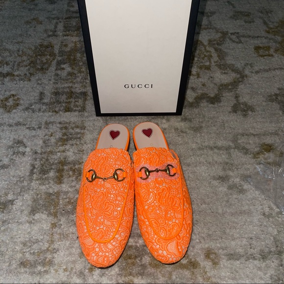 Gucci Orange Princeton floral lace backless loafer - Picture 11 of 15